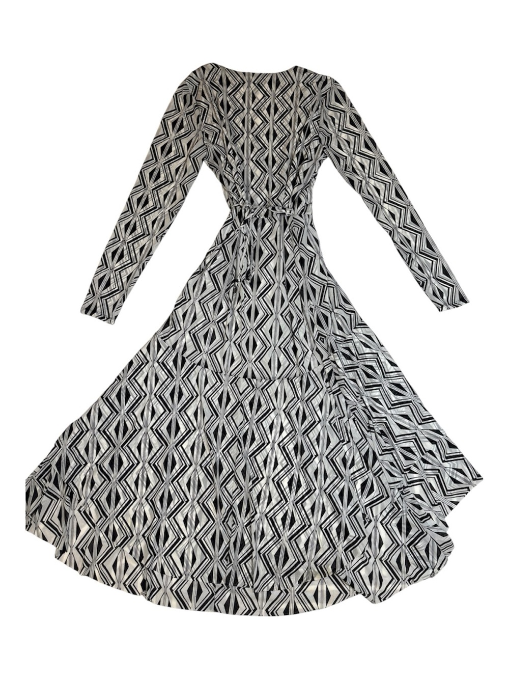 White House Black Market Black & White Geometric Long Sleeve Maxi Dress